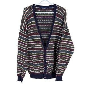 Vintage Northern Isles Cardigan Sweater Mens XL Multicolor Striped Textured